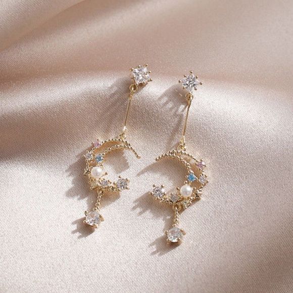 Moon and Star Dangle Earrings - Picture 4 of 11